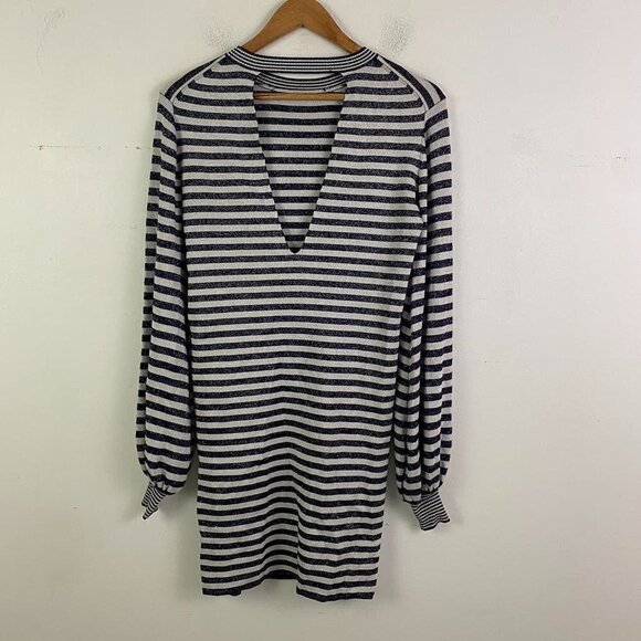 MAJE silver and black sparkly long sleeve striped dress - Picture 7 of 7